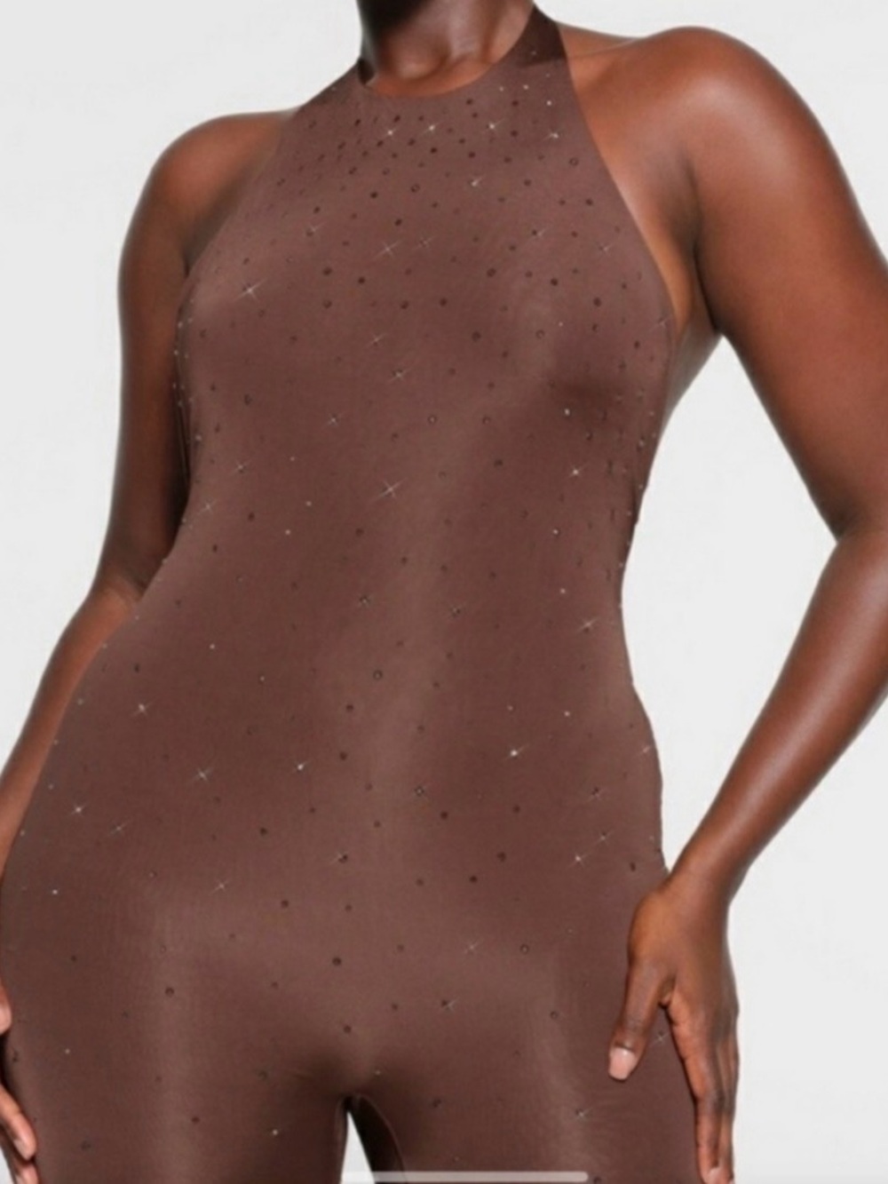 Swarovski x Skims brown halter jumpsuit